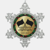 カラーガードマーチングバンドクリスマスオーナメント スノーフレークピューターオーナメント (正面)