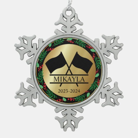 カラーガードマーチングバンドクリスマスオーナメント スノーフレークピューターオーナメント (正面)