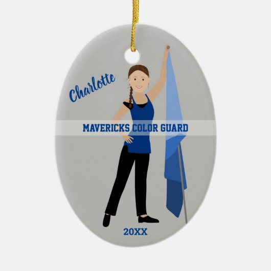 カラーガード茶髪の組み紐(青と黒) セラミックオーナメント (正面)