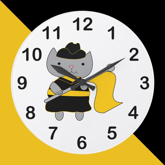 カラーガード 猫 黒 黄色 マーチングバンド ラージ壁時計
