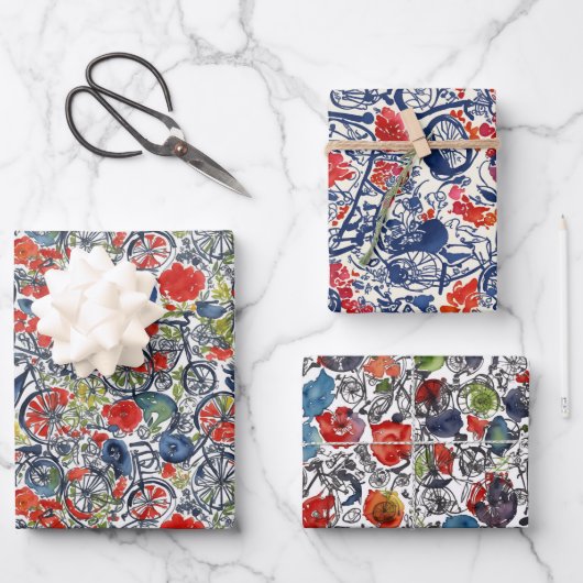 カラークールアート自転車のスケッチ水の色パターン ラッピングペーパーシート (正面)