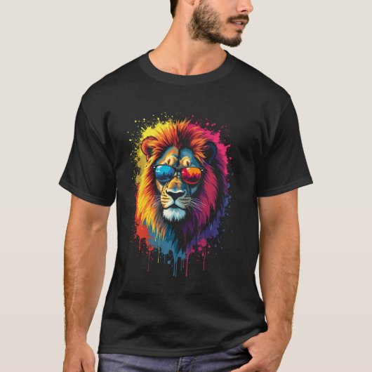 カラーグラスをかけたライオン Tシャツ (正面)