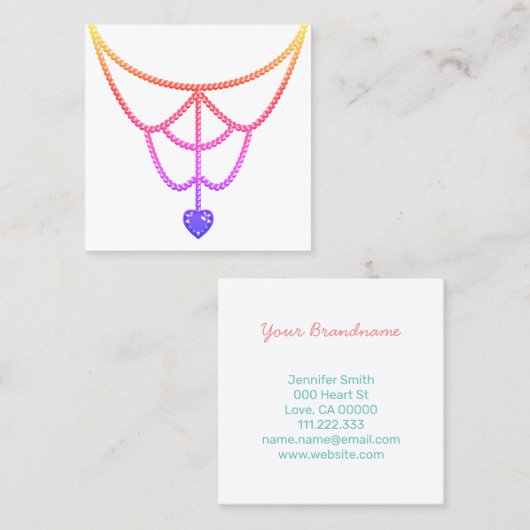 カラーグラデグラデーションーション虹のネックレスディスプレイ スクエア名刺 (正面/裏面)