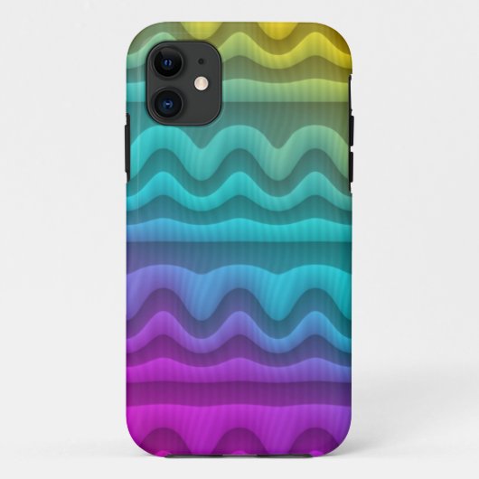 カラーグラデーションの波とストライプ – 黄色の青いピンク Case-Mate iPhoneケース (裏面)