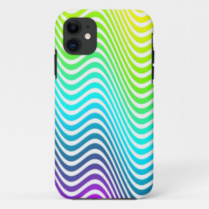 カラーグラデーションジグザグ波 – 黄色の青いピンク iPhone 11 ケース