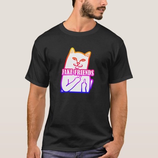カラーグラデーション猫フックフェイクフレンド Tシャツ (正面)