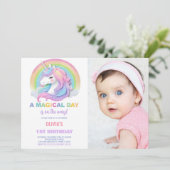 カラーグリッターユニコーン誕生日招待状写真 招待状 (スタンド正面)