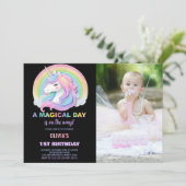 カラーグリッターユニコーン誕生日招待状写真 招待状 (スタンド正面)