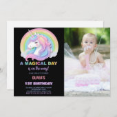 カラーグリッターユニコーン誕生日招待状写真 招待状 (正面/裏面)