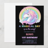 カラーグリッターユニコーン誕生日招待状 招待状 (正面/裏面)