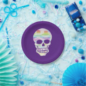 カラーグリッチスカル ペーパープレート (パーティー)