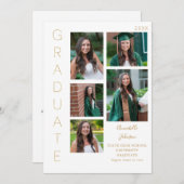 カラーグロウ - ゴールド＆ホワイト 1 卒業 6 枚の写真を飾る 招待状 (正面/裏面)