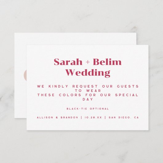 カラーコーディネートされたウェディング招待状挿入カード エンクロージャーカード (正面/裏面)