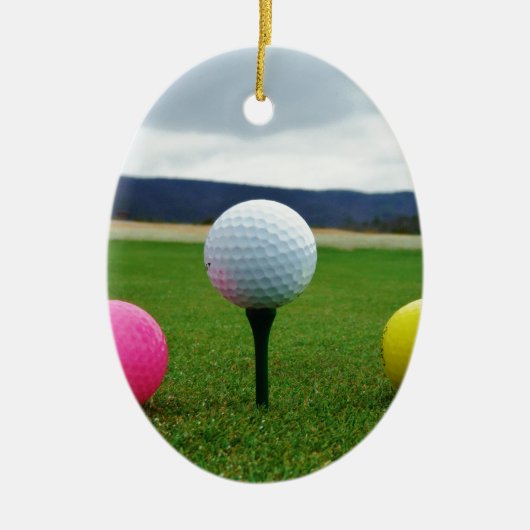 カラーゴルフボール、マウンテンティー セラミックオーナメント (正面)