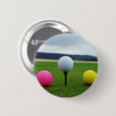 カラーゴルフボール、マウンテンティー 缶バッジ (正面&裏面)