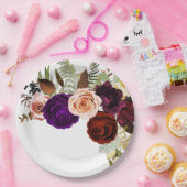 カラーシックはっきりしたフローラグリーナリーホワイト結婚ズ ペーパープレート (パーティー)