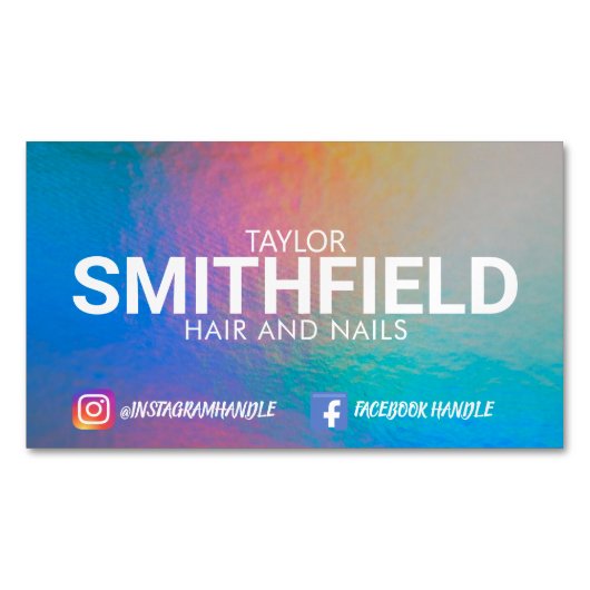 カラーシフトネオン光ホログラフィックトレンディー マグネット名刺 (正面)