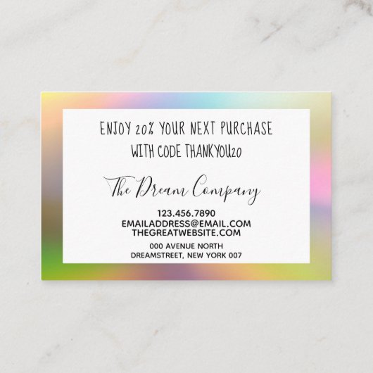 カラーシフト割引クーポンカード 名刺 (裏面)