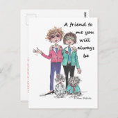 カラースケッチアート2人の女の子の友だち ポストカード (正面/裏面)