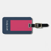 カラースタイリッシュブロックダークブルー&ダークピンク ラゲッジタグ (正面横)