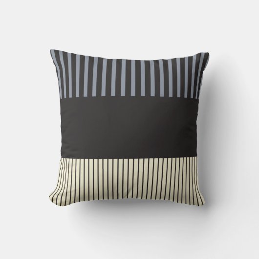 カラーストライプポップ・アートのカラー – ブラック、グレー、クリーム クッション (正面)