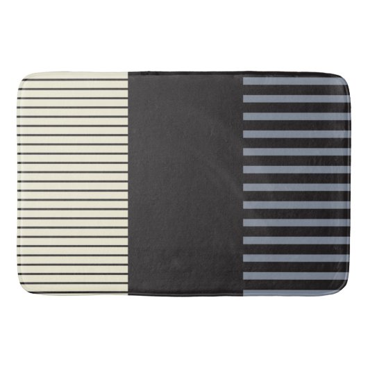 カラーストライプポップ・アートのカラー – ブラック、グレー、クリーム バスマット (正面)