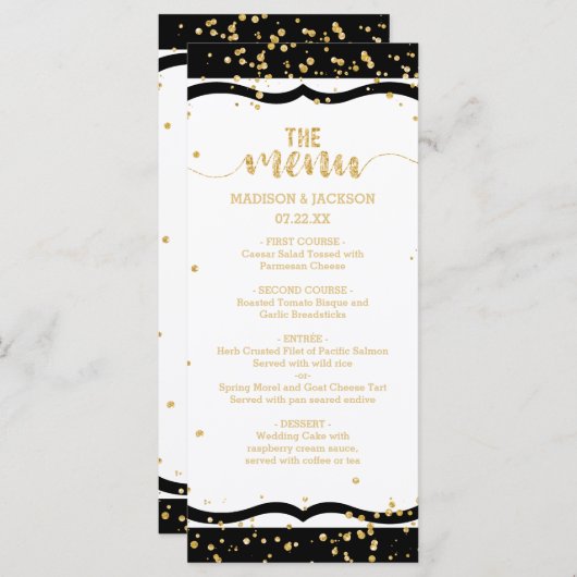 カラーストライプ紙吹雪と金ゴールド結婚メニュー メニュー (正面/裏面)