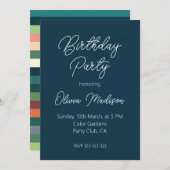 カラーストライプ誕生日 招待状 (正面/裏面)