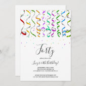 カラーストリーマー&紙吹雪40歳の誕生日 招待状 (正面/裏面)