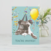 カラーストリーマPugバースデーパーティ招待状 招待状 (スタンド正面)