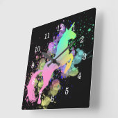 カラースプラッシュファンタジーレインボーユニコーン スクエア壁時計 (傾斜)