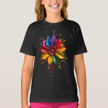カラースプラッシュフラワーのTシャツ | 華やかなフラワーアートD