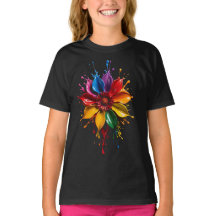 カラースプラッシュフラワーのTシャツ | 華やかなフラワーアートD