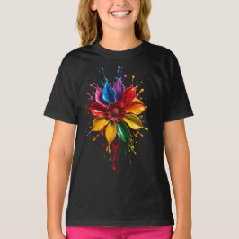 カラースプラッシュフラワーのTシャツ | 華やかなフラワーアートD Tシャツ