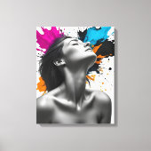 カラースプラッシュ付き官能性ガールモノクロポートレート キャンバスプリント (正面)