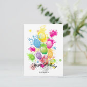 カラースプラッシュ誕生日バルーン ポストカード (スタンド正面)