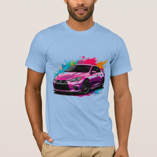カラースプラッシュ鮮やか付き電気自動車 Tシャツ (正面)