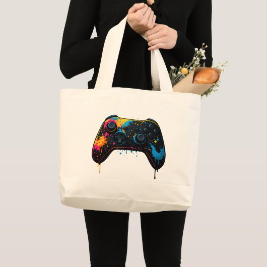 カラースプラッシュ ゲームコントローラーステッカー ラージトートバッグ (正面(商品))