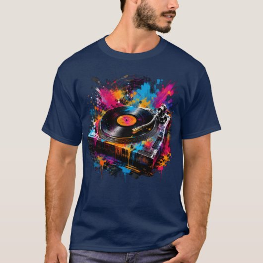 カラースプラッシュ ターンテーブル DJ Tシャツ (正面)