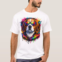 カラースプラッシュ ビーグル ストリートアートTシャツ | 犬 