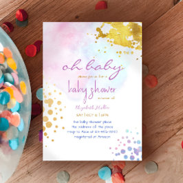カラースプラッシュ ピンクゴールド ベビーガール シャワー招待状 招待状