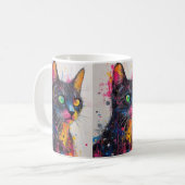 カラースプラッシュ 猫 コーヒーマグカップ - 猫好きな方への鮮やかなギフト (正面左)