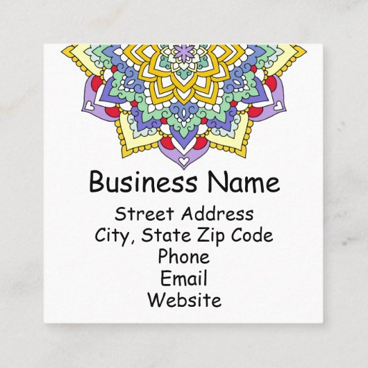 カラースペクトラムフラワーパワーマンダラホワイト スクエア名刺 (裏面)