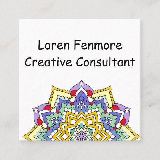 カラースペクトラムフラワーパワーマンダラホワイト スクエア名刺 (正面)