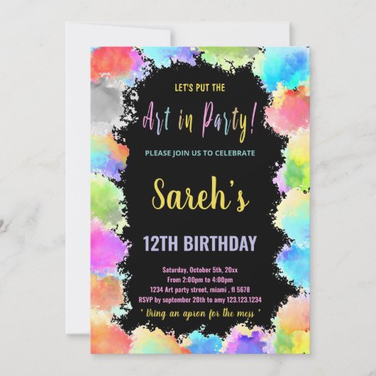 カラーズアート絵を描パーティー誕生日招待状 招待状 (正面)
