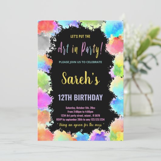 カラーズアート絵を描パーティー誕生日招待状 招待状 (スタンド正面)