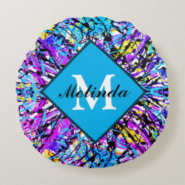 カラーズオブライフ鮮やかな抽象芸術アートモノグラムイニシャル ラウンドクッション