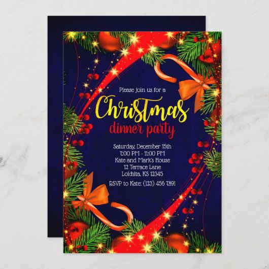 カラーズクリ鮮やかスマスディナーパーティー招待状 招待状 (正面/裏面)