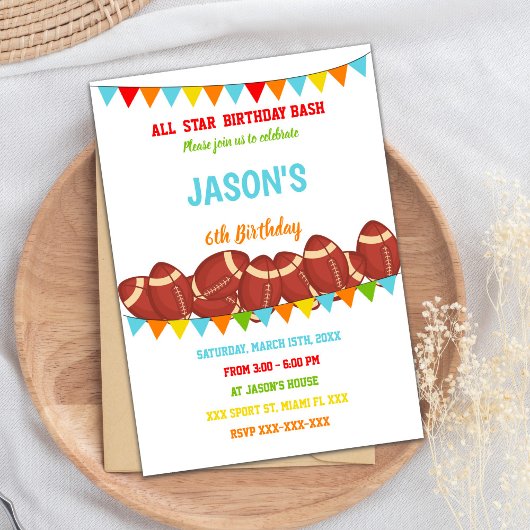カラーズフラグホワイトサッカー誕生日招待状 招待状
