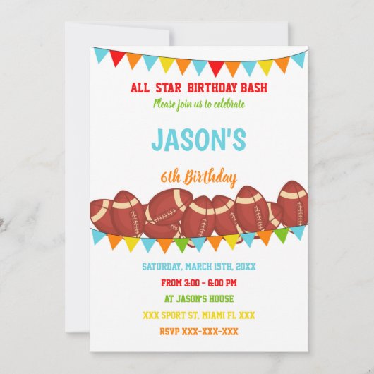 カラーズフラグホワイトサッカー誕生日招待状 招待状 (正面)